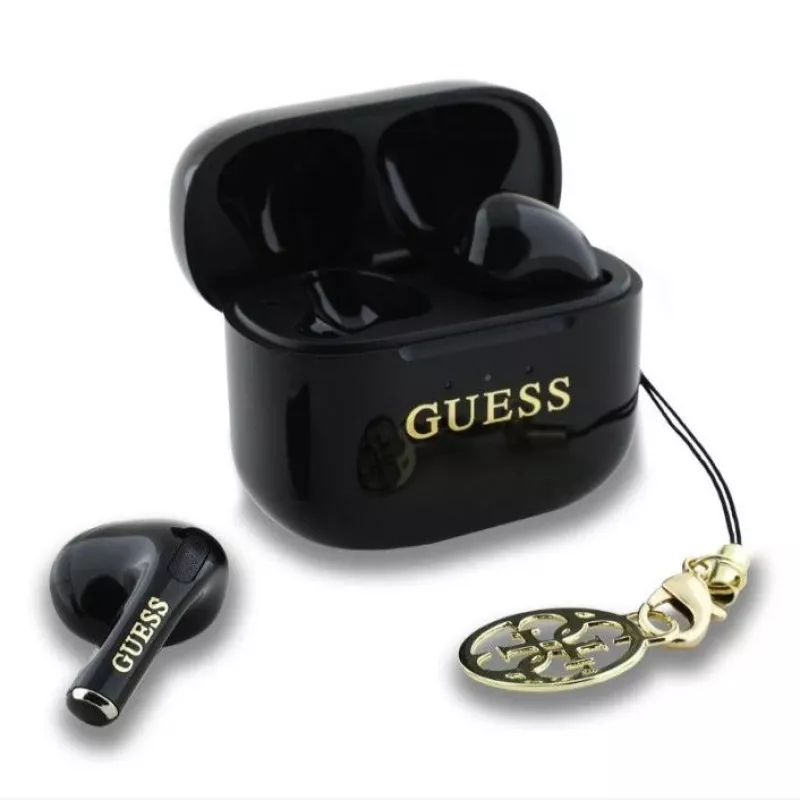 Guess Glossy Effect Printed Classic Logo & Charm TWS Bluetooth-kõrvaklapid laadimiskarbiga (must)