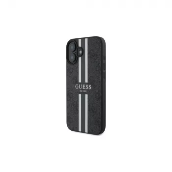 Guess GUHMP16SP4RPSK iPhone 16 6.1-tolline kõva ümbris Must 4G Printed Stripes MagSafe