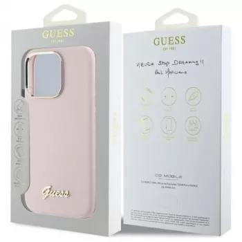 Guess GUHCP16LSMBSLP iPhone 16 Pro 6.3 tolli roosa silikoonist kõva ümbris Script Metal Logo & raamiga