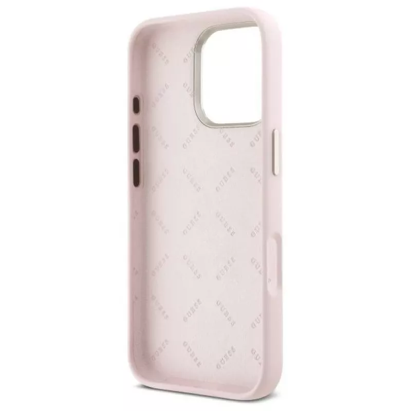 Guess GUHCP16LSMBSLP iPhone 16 Pro 6.3 tolli roosa silikoonist kõva ümbris Script Metal Logo & raamiga