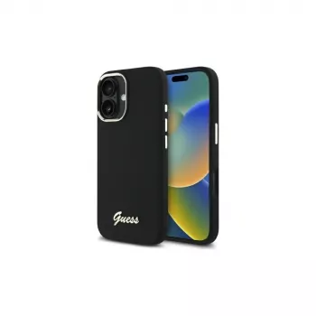 Guess GUHCP16MSMBSLK Silicone Script Metal Logo & Frame Hard Case for Apple iPhone 16 Plus 6,7 inch - Black