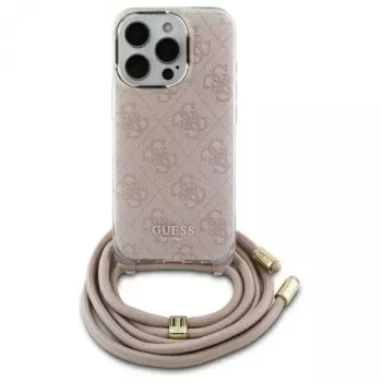 Guess GUHCP16SHC4SEP iPhone 16 6,1 tolli roosa kõva ümbris ristkantnööriga 4G print