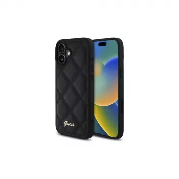 Guess Quilted Metal Logo Hard Case for Apple iPhone 16 Plus 6,7 inch - Black