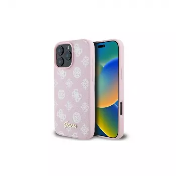 Guess GUHMP16LPGPYSP iPhone 16 Pro 6,3 tolli roosa kõva ümbris Peony Script Logo MagSafe