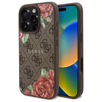 Guess GUHMP16LP4ROPEMCW iPhone 16 Pro kõva ümbris 4G Flowers Print MagSafe pruun