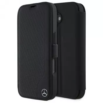 Mercedes-Benz MEBKP16S23RBGVK Raamatukaas iPhone 16 6.1 jaoks, Must, Kunstnahk ja Puiduimitatsioon