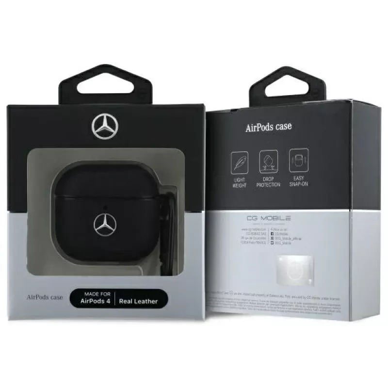 Mercedes-Benz MEA4CSLBK AirPods 4 Cover Black Leather Metal Logo