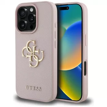 Guess Grained Big 4G Logo Small Classic Logo Tagakaas Apple iPhone 16 Pro (Roosa)
