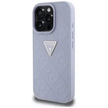 Guess Hot Stamp 4G Pattern Triangle Metal Logo Case for iPhone 16 Pro Max (Purple)