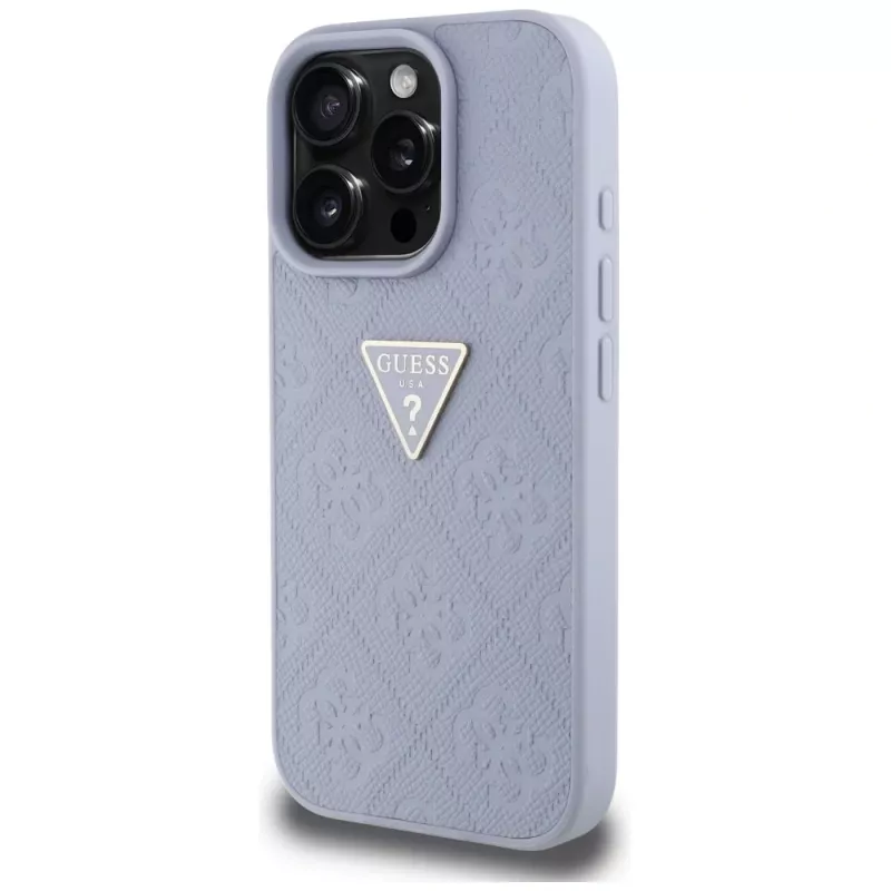 Guess Hot Stamp 4G Pattern Triangle Metal Logo Case for iPhone 16 Pro Max (Purple)