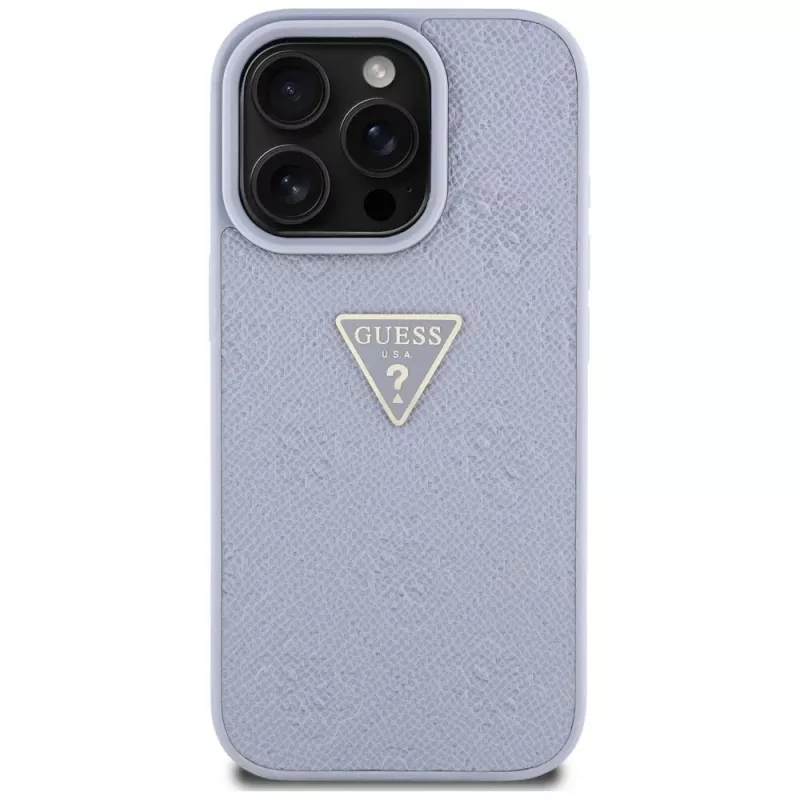 Guess Hot Stamp 4G Pattern Triangle Metal Logo Case for iPhone 16 Pro Max (Purple)