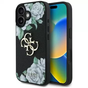 Guess Grained Roses Big 4G Logo Case for Apple iPhone 16, Must