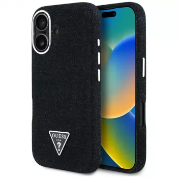 Guess Denim Triangle Logo MagSafe Case for iPhone 16 Black