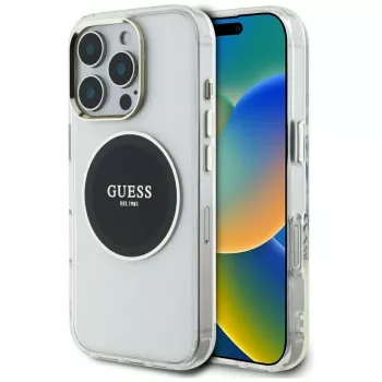 Guess IML Metal Colored Circle Classic Logo MagSafe Case for iPhone 16 Pro (Black)