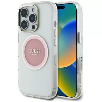 Guess IML Metal Colored Circle Classic Logo MagSafe Case for iPhone 16 Pro (Pink)