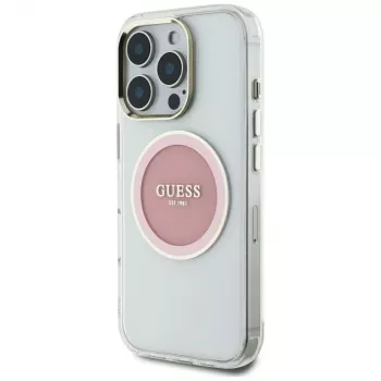 Guess IML Metal Colored Circle Classic Logo MagSafe Case for iPhone 16 Pro Max (Pink)