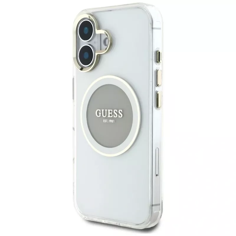 Guess IML Metal Colored Circle Classic Logo MagSafe Case for iPhone 16 (Grey)