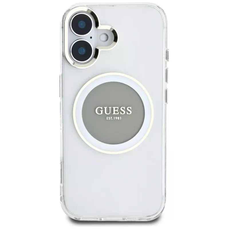 Guess IML Metal Colored Circle Classic Logo MagSafe Case for iPhone 16 (Grey)