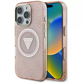 Guess IML Metal Glitter 4G Circle Triangle MagSafe ümbris Apple iPhone 16 Pro Max (roosa)