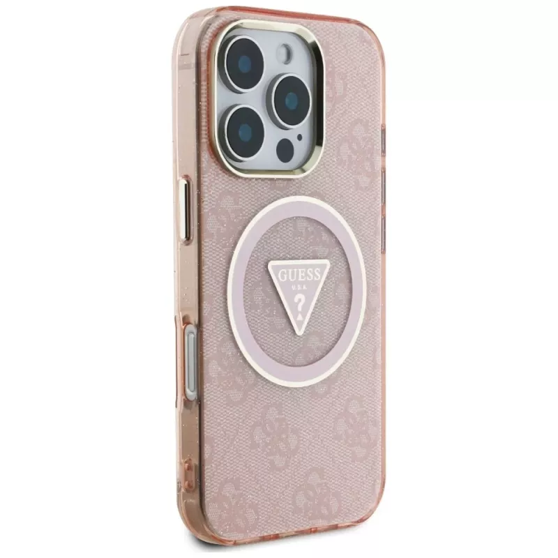 Guess IML Metal Glitter 4G Circle Triangle MagSafe ümbris Apple iPhone 16 Pro Max (roosa)