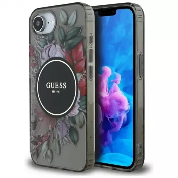 Guess IML Flowers MagSafe ümbris iPhone 16e jaoks (must)