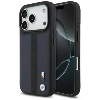 BMW M Perforatsiooniga triibulogo MagSafe ümbris Apple iPhone 17 Pro jaoks, tumesinine