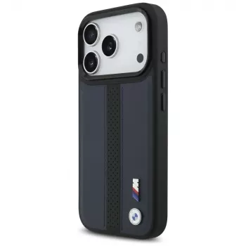 BMW M Perforatsiooniga triibulogo MagSafe ümbris Apple iPhone 17 Pro jaoks, tumesinine