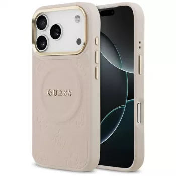Guess Peony Hot Stamp MagSafe ümbris iPhone 17 Pro jaoks, roosa