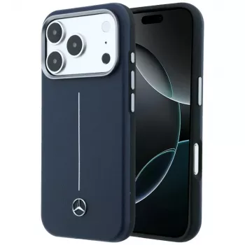 Mercedes Leather Semi Wrap Iconic Line MagSafe Case for iPhone 17 Pro Max Navy Blue