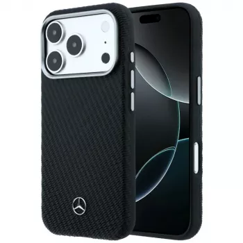 Mercedes Leather Semi Wrap Wood Effect MagSafe Case for Apple iPhone 17 Pro Black