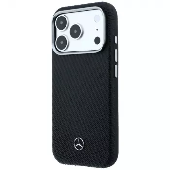 Mercedes Leather Semi Wrap Wood Effect MagSafe Case for Apple iPhone 17 Pro Black