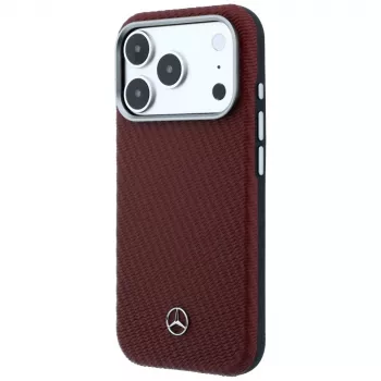Mercedes Leather Semi Wrap Wood Effect MagSafe Case for iPhone 17 Pro Max Red