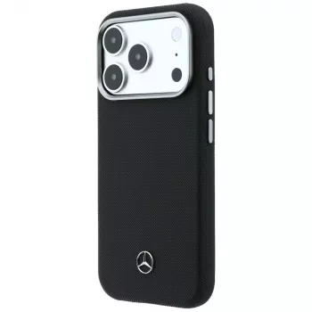 Mercedes Leather Semi Wrap Wood Effect MagSafe Case for iPhone 17 Pro Max Black