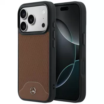 Mercedes Leather Wood Effect and Curve MagSafe Case for iPhone 17 Pro Max Camel