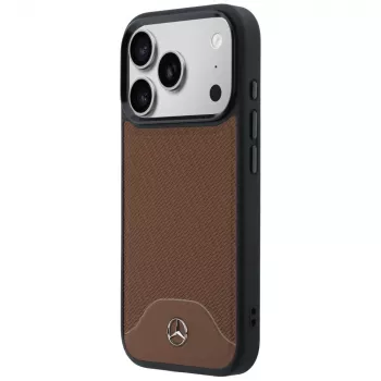 Mercedes Leather Wood Effect and Curve MagSafe Case for iPhone 17 Pro Max Camel