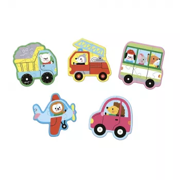 Janod Progressive Puzzle Set of 5 Puzzles - 2, 4, 6, 8 and 10 Pieces - Vehicles 2+