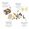 Janod Wooden Fruit and Vegetable Cutting Box Set - 18 Pieces Pretend Play Food with Knife and Cutting Board