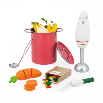 Janod Wooden Soup Cooking Set with Blender and Accessories 3+