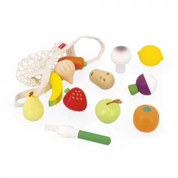 Janod Shiny Grandma Wooden Play Food Set in Net Bag 12 Pieces