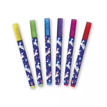 Janod Glitter Felt-Tip Pens 6 Colours Unicorns Dreamland 6+