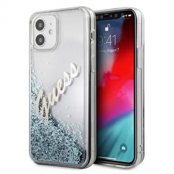 Guess Glitter Vintage Script kõva ümbris Apple iPhone 12 mini jaoks - sinine