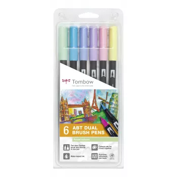 Tombow ABT-6P-2 Dual Brush Pen Set - 6 värvi - Peen ots ja pintslipint - Mitmevärviline