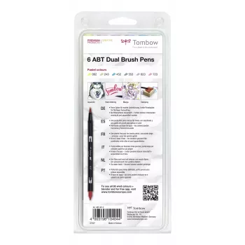 Tombow ABT-6P-2 Dual Brush Pen Set - 6 värvi - Peen ots ja pintslipint - Mitmevärviline