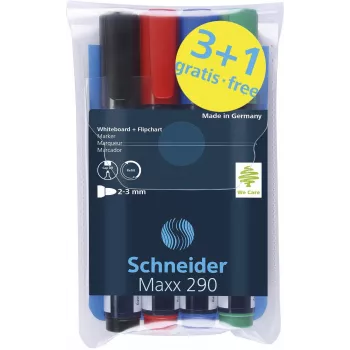 Schneider Maxx 290 Whiteboard ja Flipchart Marker Assorteeritud Värvid 2,0 - 5,0 mm, 4-pakk