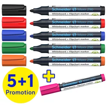 Schneider Maxx 290 Whiteboard ja Flipchart Markerite Komplekt 6 Erinevat Värvi 2,0 - 3,0 mm