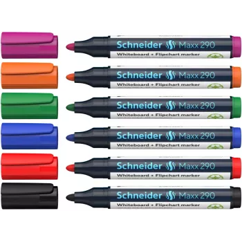 Schneider Maxx 290 Whiteboard ja Flipchart Markerite Komplekt 6 Erinevat Värvi 2,0 - 3,0 mm