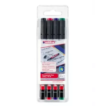 EDDING 142 M OHP Marker Set - Must, Sinine, Roheline, Punane - Ümmargune ots - Keskmine - 1 mm - Alkoholipõhine tint - Fooliumile, klaasile, plastikule