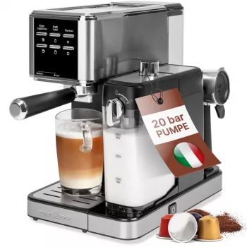 PROFI COOK PC-ES-KA 1266 Espressomasin portafilteri ja kapslisüsteemiga, 20 bar, 1450 W, must/hõbedane