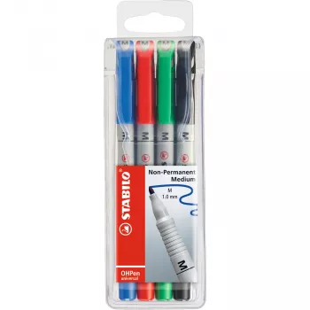 STABILO OHPen - 4 tk - Must - Sinine - Roheline - Punane - Ümmargune - Keskmine - 1 mm - Veepõhine tint