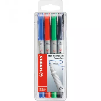 STABILO OHPen - 4 tk - Must - Sinine - Roheline - Punane - Ümmargune - Eriti peen - 0,4 mm - Veepõhine tint